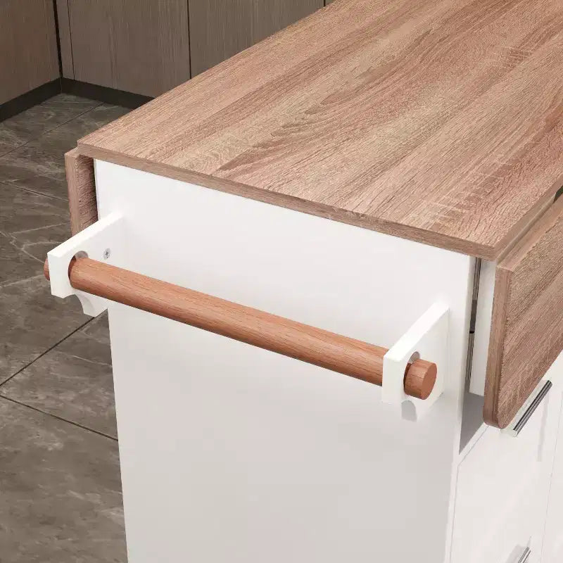 Îlot de cuisine mobile multifonctionnel Table de cuisine à buffet : Plan de travail pliable et multiples espaces de rangement