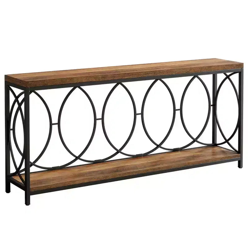 70.9-Inch Extra Long Console Table, 2-Tier Industrial Sofa Table Behind Couch with Storage Shelf, Narrow Entryway Console for Living Room