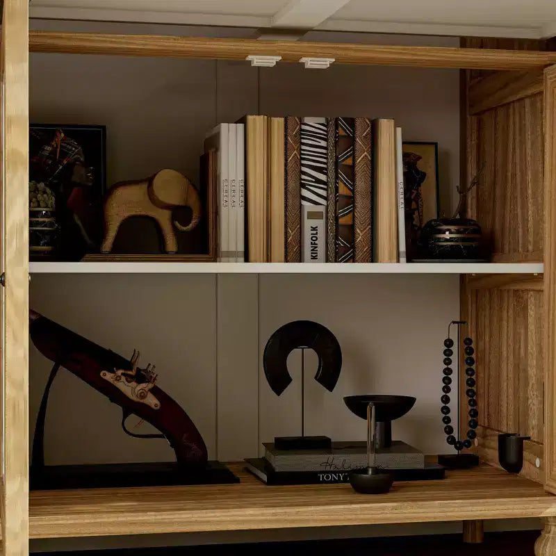 Bibliothèques Présentoir Bibliothèque Buffet en bois rustique avec portes sculptées et bonus : commode murale assortie