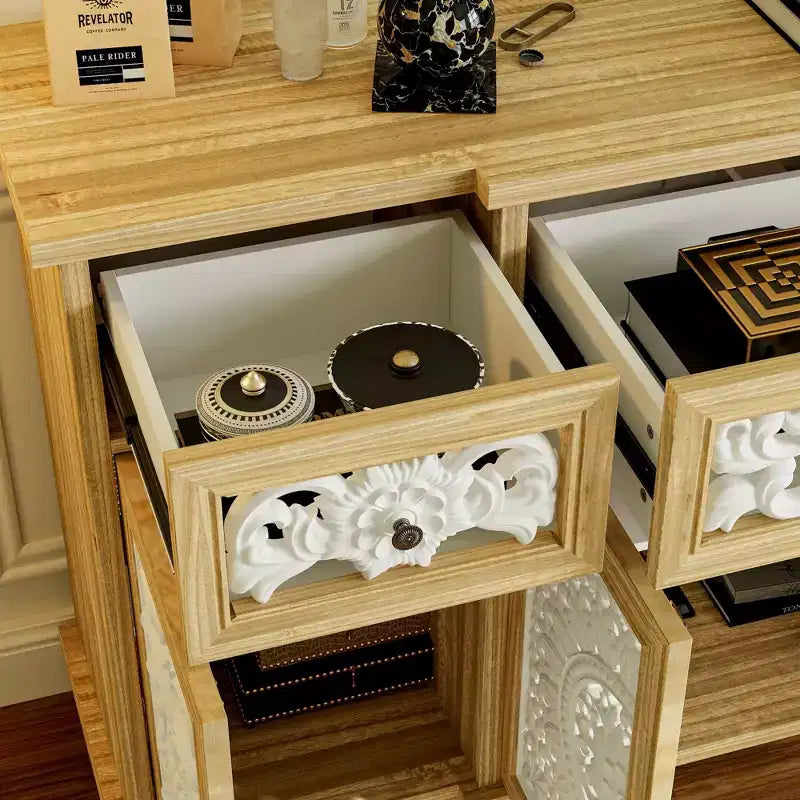 Bibliothèques Présentoir Bibliothèque Buffet en bois rustique avec portes sculptées et bonus : commode murale assortie