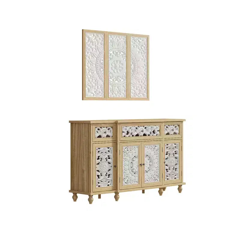 Bibliothèques Présentoir Bibliothèque Buffet en bois rustique avec portes sculptées et bonus : commode murale assortie