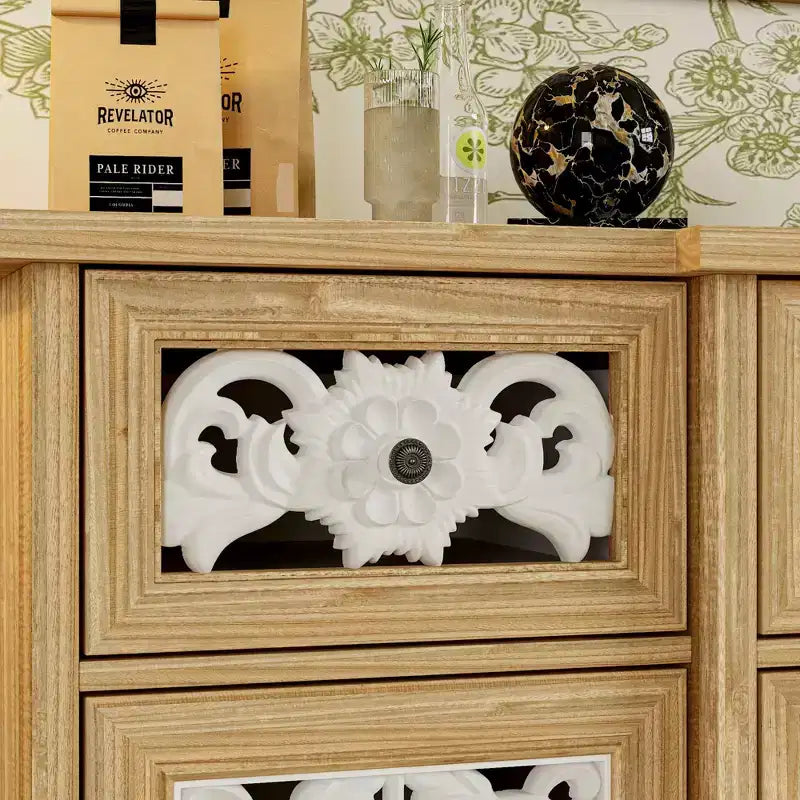 Bibliothèques Présentoir Bibliothèque Buffet en bois rustique avec portes sculptées et bonus : commode murale assortie