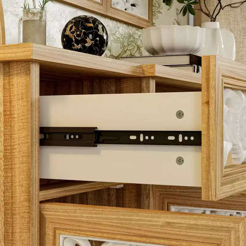 Bibliothèques Présentoir Bibliothèque Buffet en bois rustique avec portes sculptées et bonus : commode murale assortie