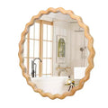 MAYEERTY 27.5 Wooden Round Wavy Wall Mirror Whitewash Edge Decorative Mirror for Bathroom Vanity Bedroom Living Room