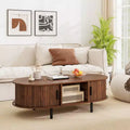 Table basse Mid-century 48, avec portes coulissantes cannelées et compartiment ouvert
