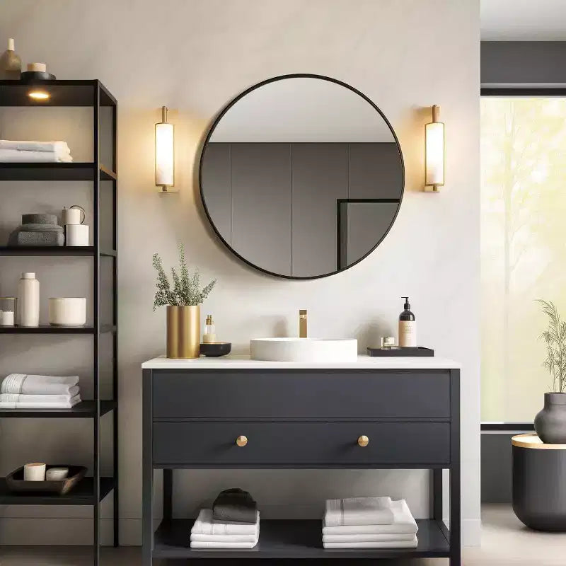Miroir rond noir pour lavabo 24 pouces, Miroir de salle de bain circulaire, Miroir de vanité à cadre métallique, Miroir mural moderne pour entrée et salon