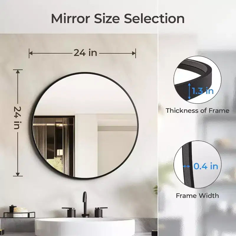 Miroir rond noir pour lavabo 24 pouces, Miroir de salle de bain circulaire, Miroir de vanité à cadre métallique, Miroir mural moderne pour entrée et salon