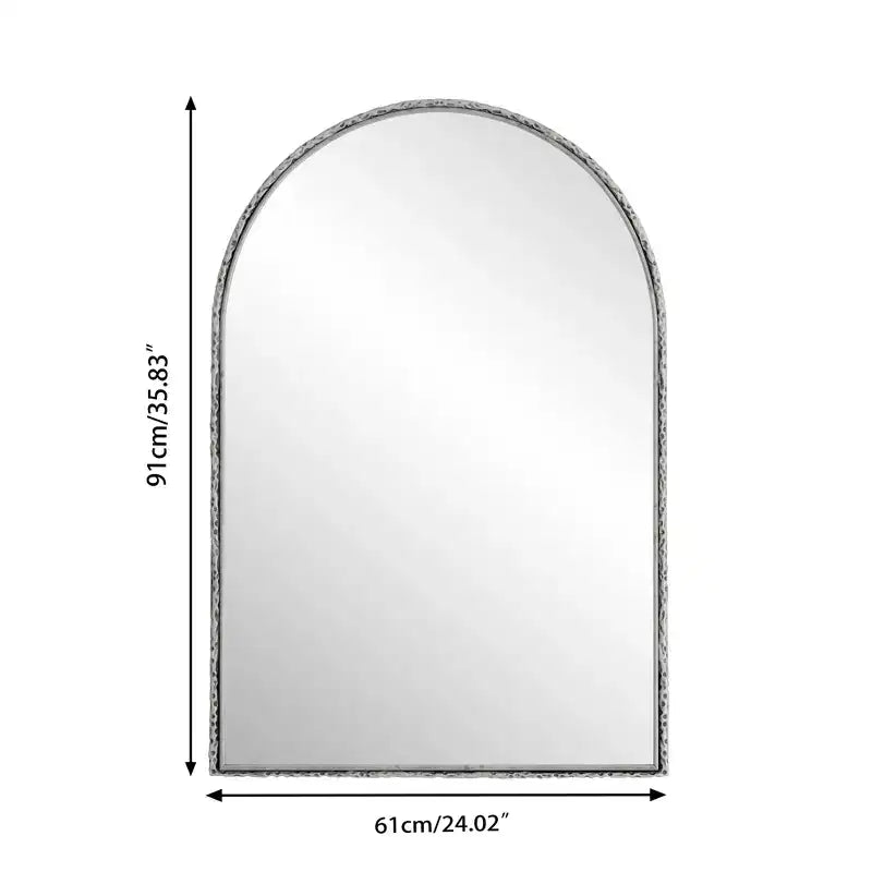 Miroir Rétro Ovale/Arqué en Fer Forgé, Miroir Effet Vieilli, Miroir Mural pour Décoration Salle de Bain/Chambre/Salon, Argent/Or