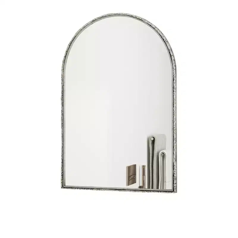 Miroir Rétro Ovale/Arqué en Fer Forgé, Miroir Effet Vieilli, Miroir Mural pour Décoration Salle de Bain/Chambre/Salon, Argent/Or