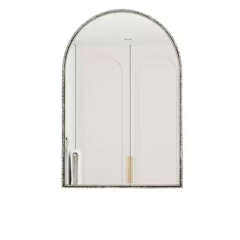 Miroir Rétro Ovale/Arqué en Fer Forgé, Miroir Effet Vieilli, Miroir Mural pour Décoration Salle de Bain/Chambre/Salon, Argent/Or