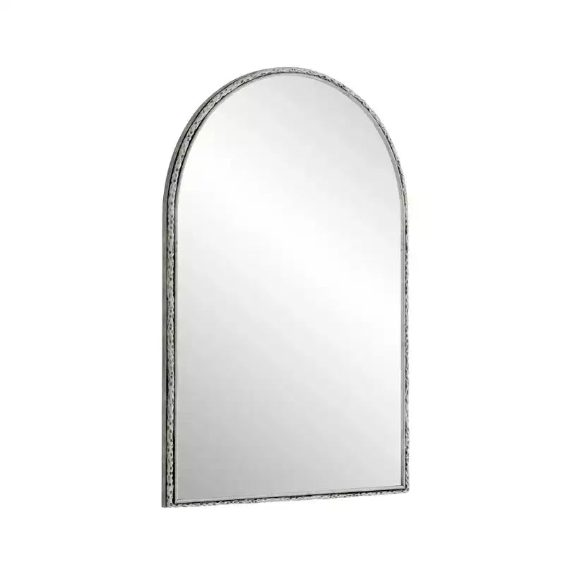 Miroir Rétro Ovale/Arqué en Fer Forgé, Miroir Effet Vieilli, Miroir Mural pour Décoration Salle de Bain/Chambre/Salon, Argent/Or