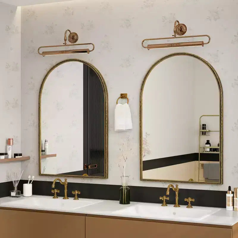 Miroir Rétro Ovale/Arqué en Fer Forgé, Miroir Effet Vieilli, Miroir Mural pour Décoration Salle de Bain/Chambre/Salon, Argent/Or