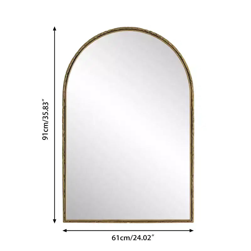 Miroir Rétro Ovale/Arqué en Fer Forgé, Miroir Effet Vieilli, Miroir Mural pour Décoration Salle de Bain/Chambre/Salon, Argent/Or