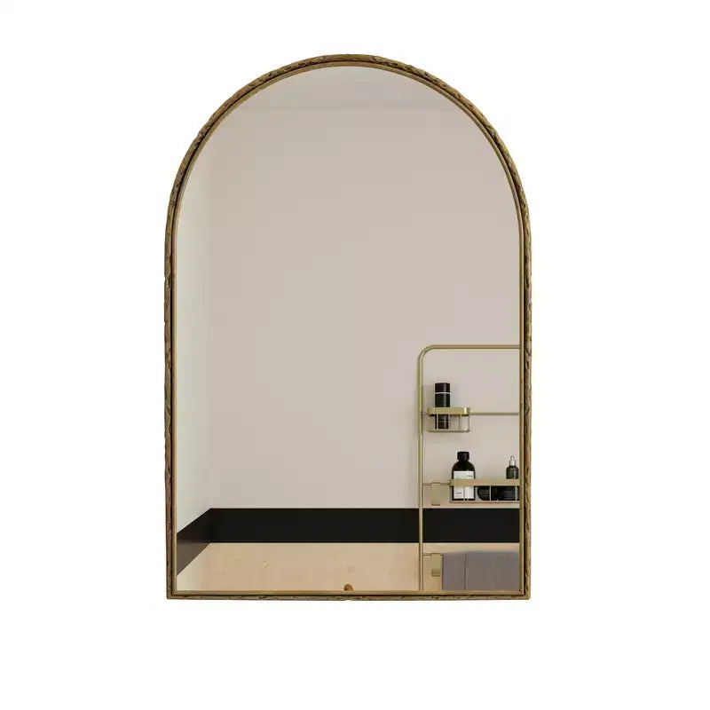 Miroir Rétro Ovale/Arqué en Fer Forgé, Miroir Effet Vieilli, Miroir Mural pour Décoration Salle de Bain/Chambre/Salon, Argent/Or