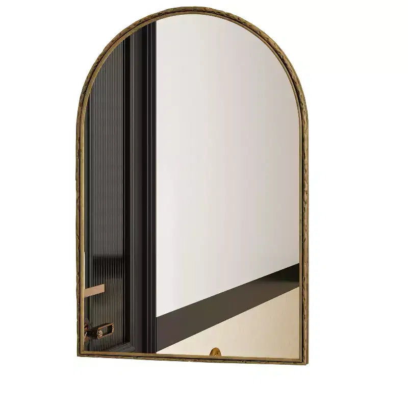 Miroir Rétro Ovale/Arqué en Fer Forgé, Miroir Effet Vieilli, Miroir Mural pour Décoration Salle de Bain/Chambre/Salon, Argent/Or