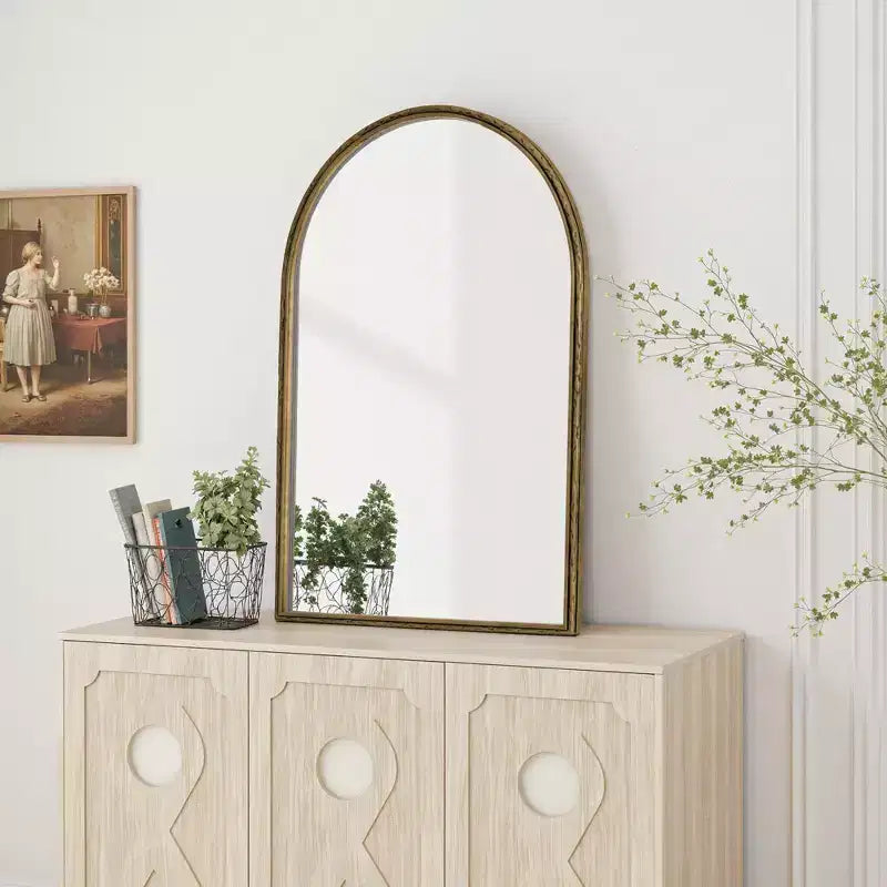 Iron Art Retro Oval/Arched Mirror, Antique Effect Mirror, Wall Hanging Mirror for Bathroom/Bedroom/Living Room Decor, Silver/Gold - ModernLuxe
