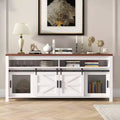 Farmhouse TV Stand, Rustic Wood Entertainment Center with Sliding Barn Doors and Mesh Doors with Storage for Living Room, Kitchen and Dining Room