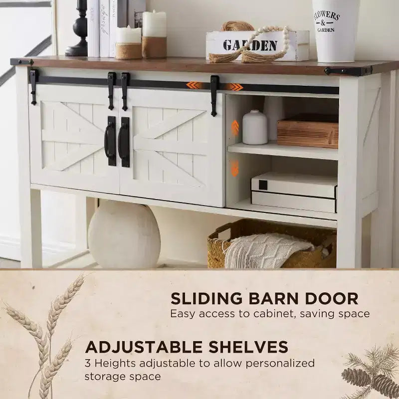 Meuble TV de ferme, meuble de divertissement rustique en bois avec portes coulissantes de grange et portes grillagées avec rangement pour salon, cuisine et salle à manger