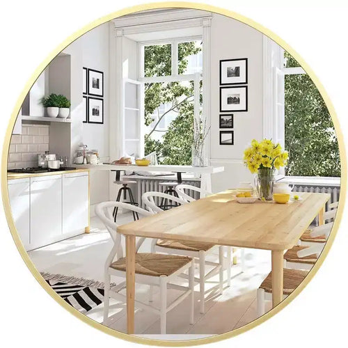 18 Round Gold Bathroom Mirror, Stylish Over-Sink Mirror with Metal Frame, Small Wall Mirror for Entryway, Vanity, Bedroom