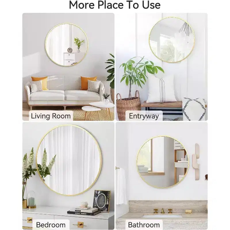 Miroir de salle de bain rond doré de 18 po, miroir élégant au-dessus du lavabo avec cadre en métal, petit miroir mural pour entrée, coiffeuse, chambre à coucher