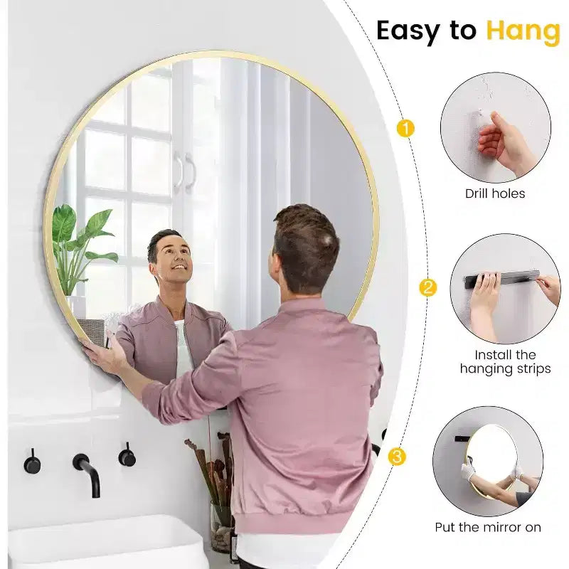 Miroir de salle de bain rond doré de 18 po, miroir élégant au-dessus du lavabo avec cadre en métal, petit miroir mural pour entrée, coiffeuse, chambre à coucher