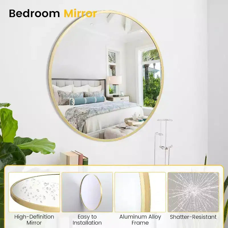 Miroir de salle de bain rond doré de 18 po, miroir élégant au-dessus du lavabo avec cadre en métal, petit miroir mural pour entrée, coiffeuse, chambre à coucher