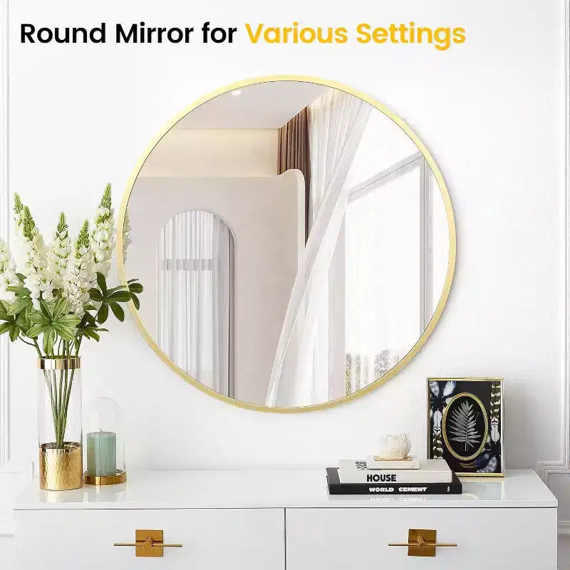Miroir de salle de bain rond doré de 18 po, miroir élégant au-dessus du lavabo avec cadre en métal, petit miroir mural pour entrée, coiffeuse, chambre à coucher
