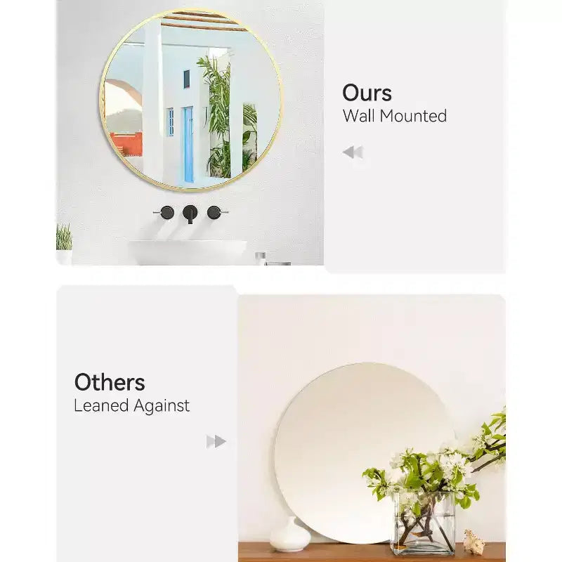 Miroir de salle de bain rond doré de 18 po, miroir élégant au-dessus du lavabo avec cadre en métal, petit miroir mural pour entrée, coiffeuse, chambre à coucher