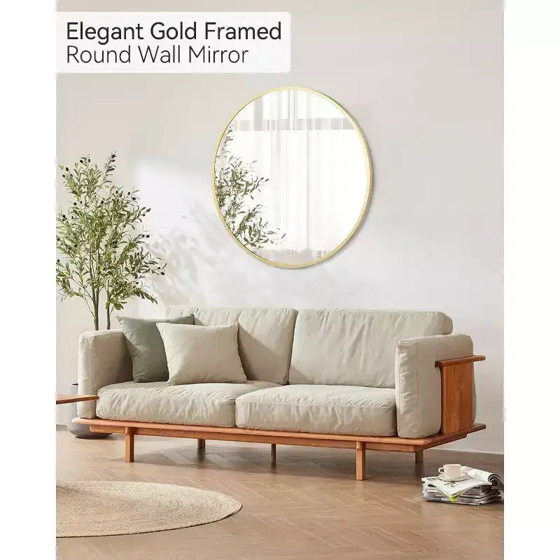 Miroir de salle de bain rond doré de 18 po, miroir élégant au-dessus du lavabo avec cadre en métal, petit miroir mural pour entrée, coiffeuse, chambre à coucher