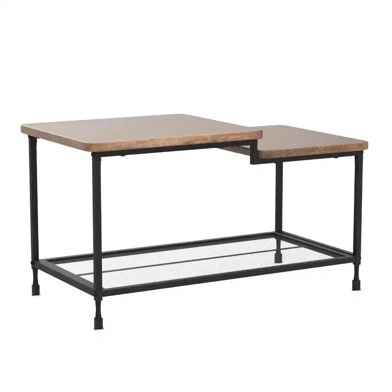 Table basse industrielle pour salon, table centrale rustique à 2 niveaux avec étagère grillagée, table basse rectangulaire de rangement, facile à assembler, marron rustique