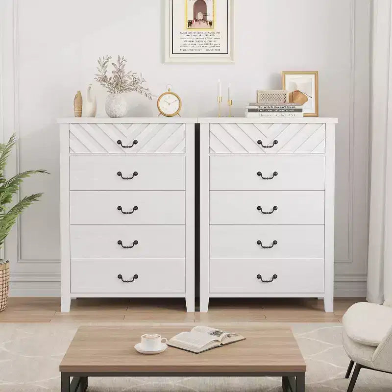 Commode de ferme à 5 tiroirs pour chambre, commode haute de 114,8 cm, tiroir vertical avec rangement autoportant, coffre de rangement en bois pour chambre