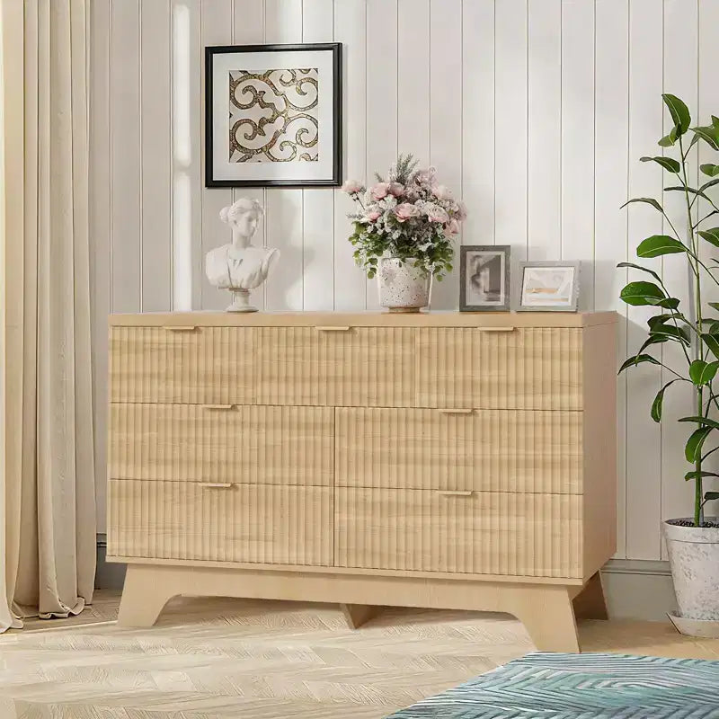 COZONY 7-Drawer Dresser 47 Mid Century Modern Chest w/ Gold Handles, Fluted Design, Storage Organizer for Bedroom