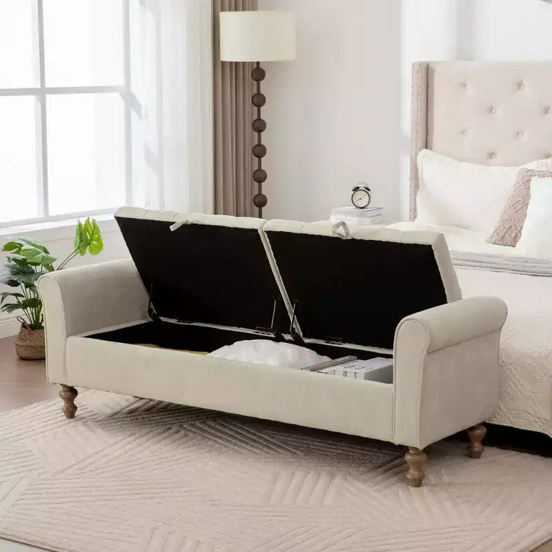 Banc de rangement moderne 65,7 avec pieds en bois massif, banc de bout de lit avec accoudoir roulé, siège d'entrée et coffre à jouets pour salon, chambre à coucher
