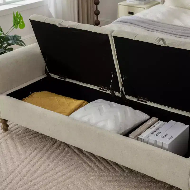 Banc de rangement moderne 65,7 avec pieds en bois massif, banc de bout de lit avec accoudoir roulé, siège d'entrée et coffre à jouets pour salon, chambre à coucher