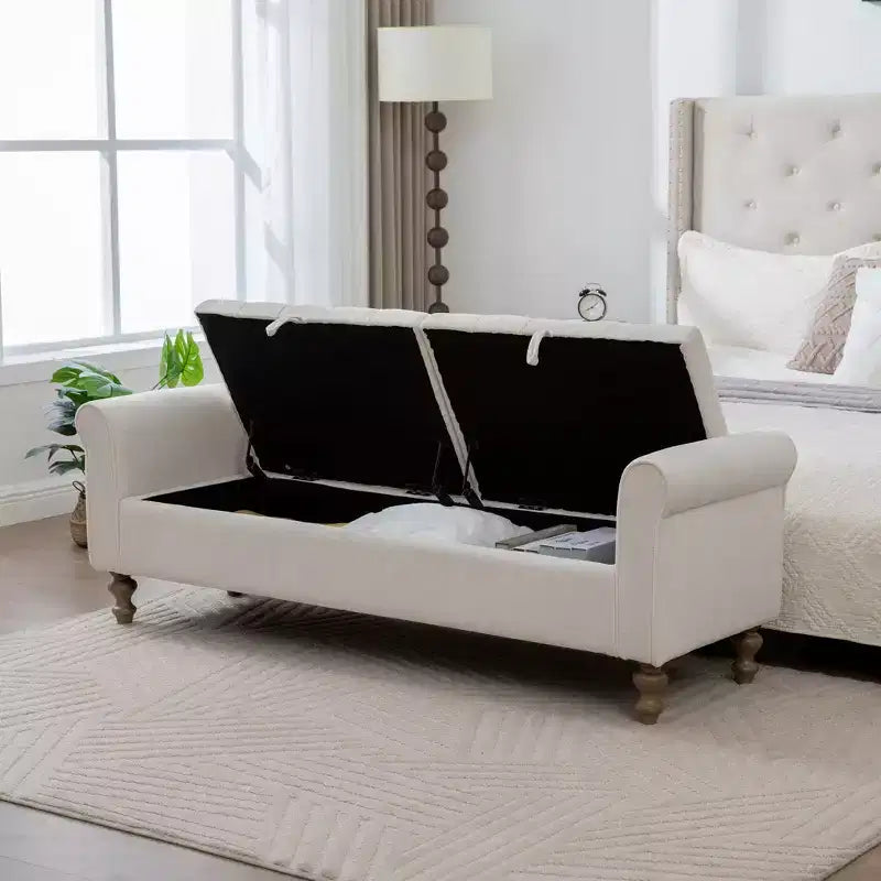 Banc de rangement moderne 65,7 avec pieds en bois massif, banc de bout de lit avec accoudoir roulé, siège d'entrée et coffre à jouets pour salon, chambre à coucher