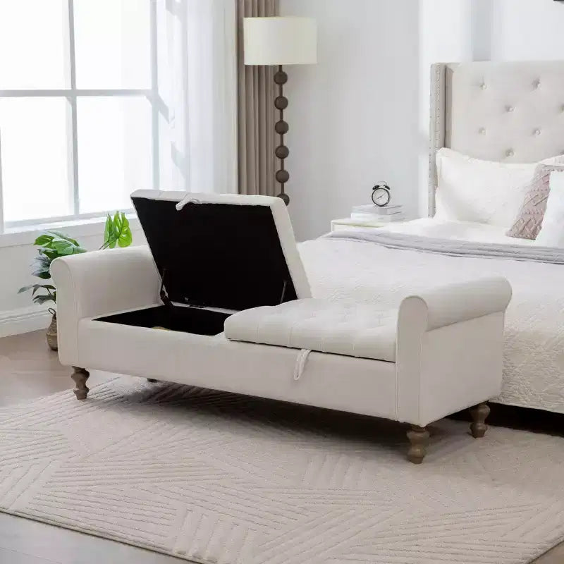 Banc de rangement moderne 65,7 avec pieds en bois massif, banc de bout de lit avec accoudoir roulé, siège d'entrée et coffre à jouets pour salon, chambre à coucher