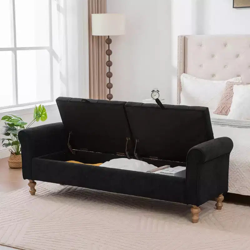 Banc de rangement moderne 65,7 avec pieds en bois massif, banc de bout de lit avec accoudoir roulé, siège d'entrée et coffre à jouets pour salon, chambre à coucher