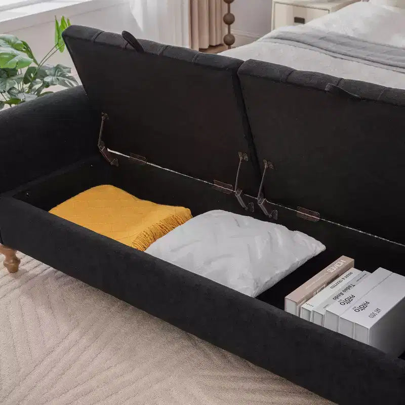 Banc de rangement moderne 65,7 avec pieds en bois massif, banc de bout de lit avec accoudoir roulé, siège d'entrée et coffre à jouets pour salon, chambre à coucher