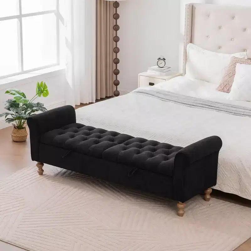 Banc de rangement moderne 65,7 avec pieds en bois massif, banc de bout de lit avec accoudoir roulé, siège d'entrée et coffre à jouets pour salon, chambre à coucher