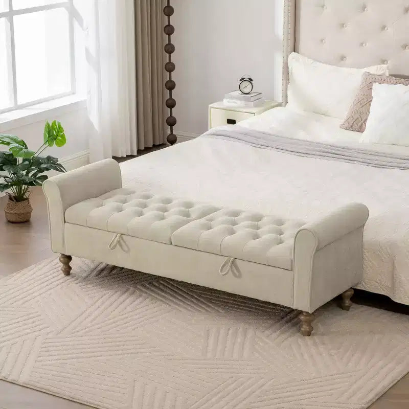 Banc de rangement moderne 65,7 avec pieds en bois massif, banc de bout de lit avec accoudoir roulé, siège d'entrée et coffre à jouets pour salon, chambre à coucher