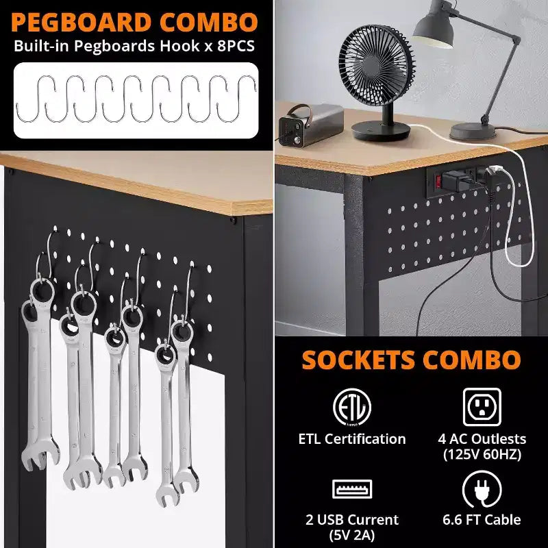Établi de garage réglable 2000 lb très résistant et 47 po avec roulettes verrouillables - Établi portable avec 20 crochets