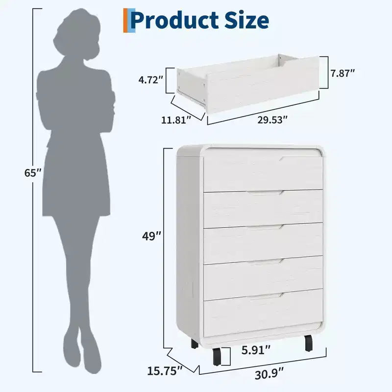 Commode à 5 tiroirs pour chambre à coucher, commode moderne haute de 48 pouces en bois avec grand espace de rangement en bois, commode pour salon, couloir