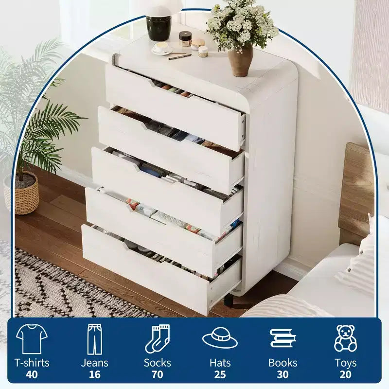 Commode à 5 tiroirs pour chambre à coucher, commode moderne haute de 48 pouces en bois avec grand espace de rangement en bois, commode pour salon, couloir