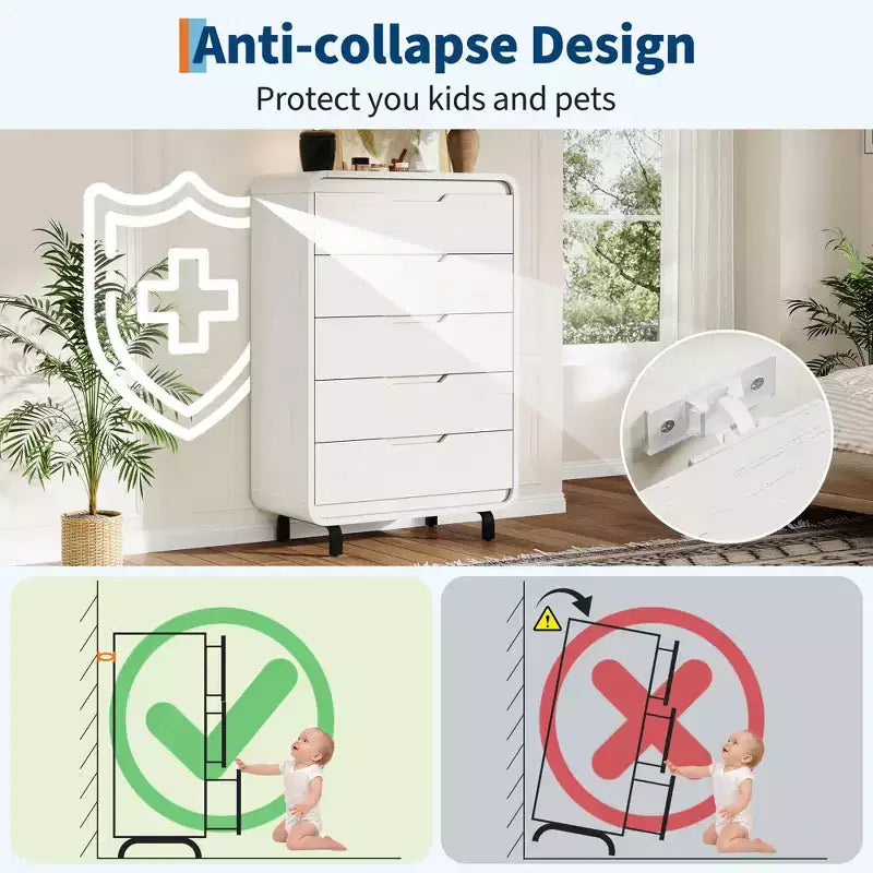 Commode à 5 tiroirs pour chambre à coucher, commode moderne haute de 48 pouces en bois avec grand espace de rangement en bois, commode pour salon, couloir