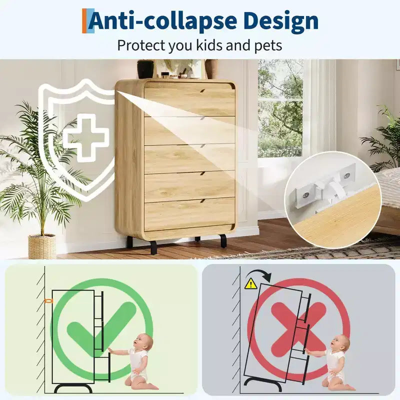 Commode à 5 tiroirs pour chambre à coucher, commode moderne haute de 48 pouces en bois avec grand espace de rangement en bois, commode pour salon, couloir
