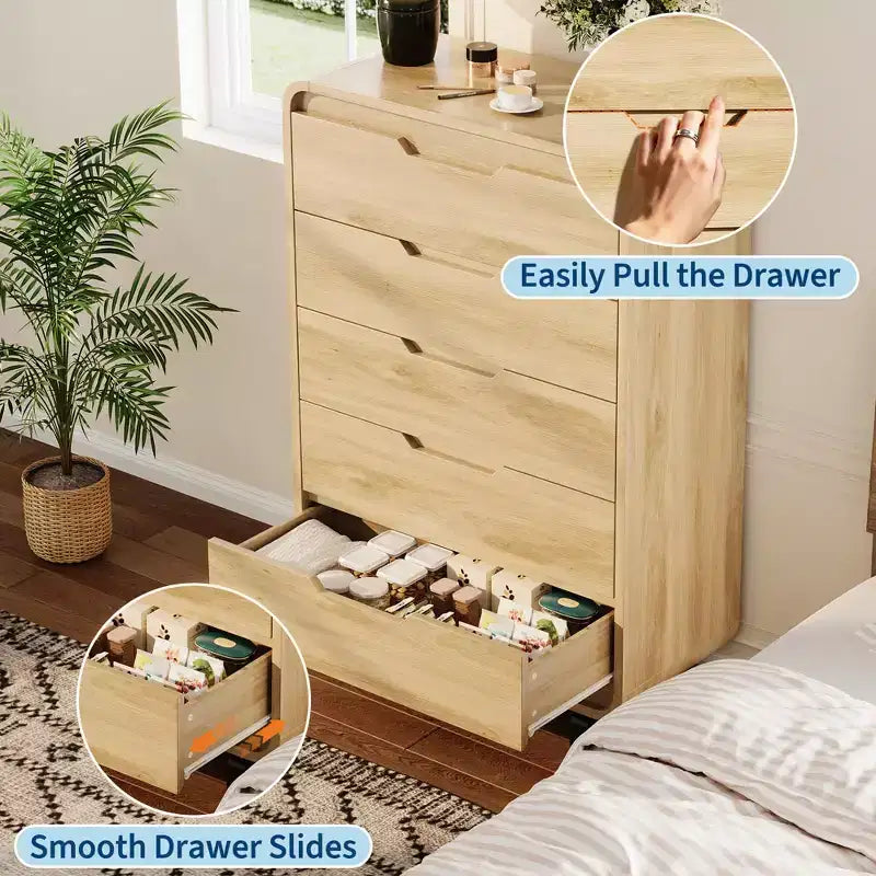 Commode à 5 tiroirs pour chambre à coucher, commode moderne haute de 48 pouces en bois avec grand espace de rangement en bois, commode pour salon, couloir