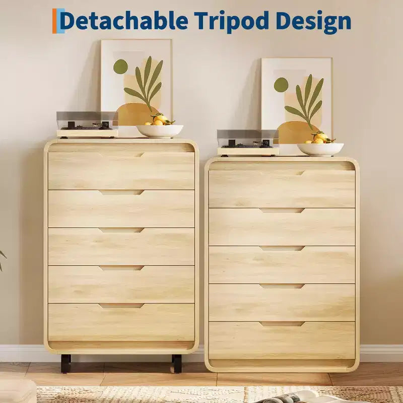 Commode à 5 tiroirs pour chambre à coucher, commode moderne haute de 48 pouces en bois avec grand espace de rangement en bois, commode pour salon, couloir