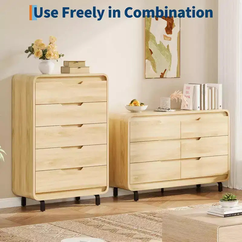 Commode à 5 tiroirs pour chambre à coucher, commode moderne haute de 48 pouces en bois avec grand espace de rangement en bois, commode pour salon, couloir