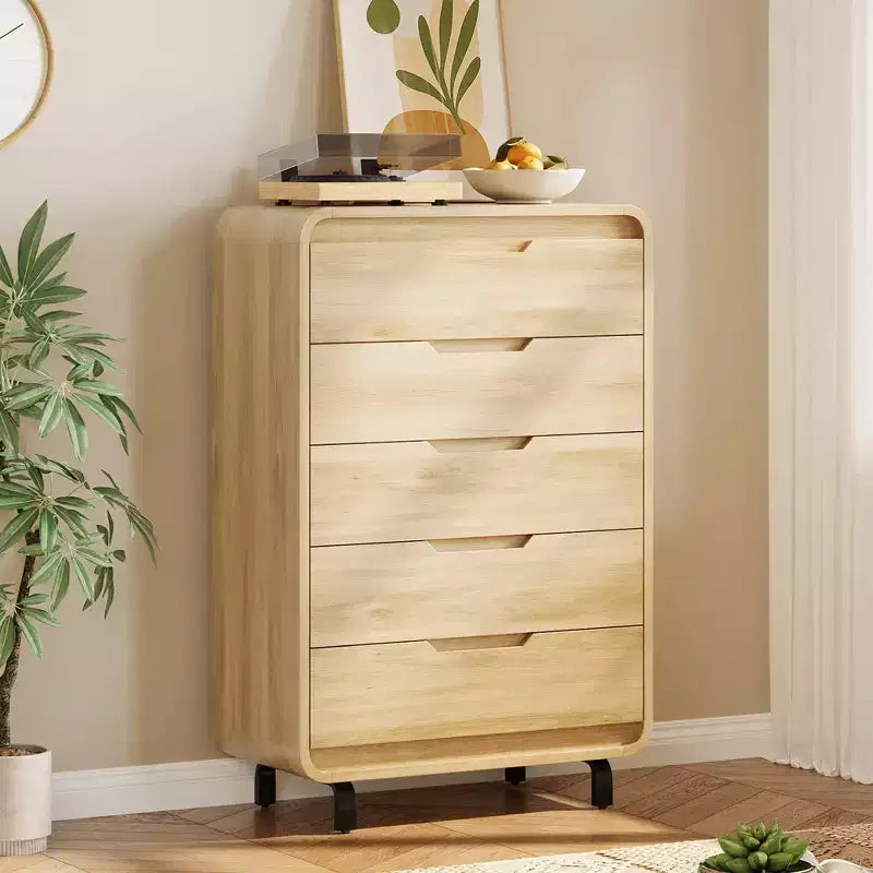 5 Drawers Dresser for Bedroom, 48 Tall Modern Wooden Clothes Dresser with Large Wood Storage, Chest of Drawers for Living Room, Hallway