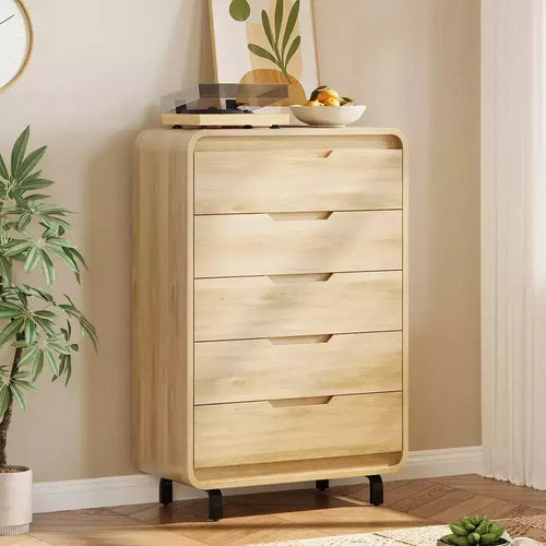 5 Drawers Dresser for Bedroom, 48 Tall Modern Wooden Clothes Dresser with Large Wood Storage, Chest of Drawers for Living Room, Hallway